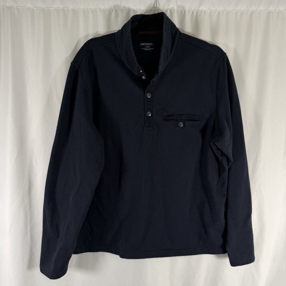 UNTUCKit Sweater Men's XL Blue 1/4 Snap Up Pocket Long Sleeve Fleece Parkson